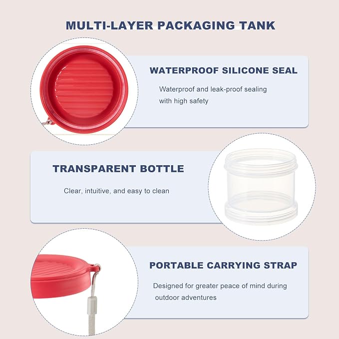 2025 Upgraded Airtight Dog Treat Container, Leak-Proof Stackable Pet Food Jar 2/3/4 Layers, Portable with Lanyard for Outdoor, Travel, Training & Home, Food-Grade PP (Red)