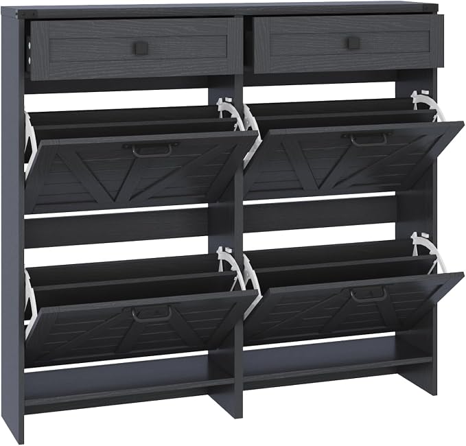 Halitaa Shoe Cabinet with 4 Flip Drawers & 2 Drawers,Farmhouse Shoe Storage Cabinet for Entryway,Slim Freestanding Organizer Rack for Front Door Entrance,Black