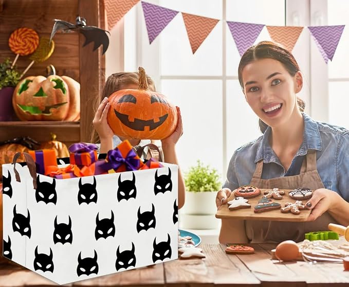 Batman Basket Kids Storage Basket Cute Basket Empty Toy Storage Bin Organizer Box Rectangular Room Decor for Home Books(Black bats)