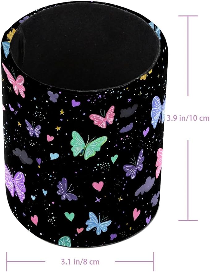 Faux Leather Pen Holder for Desk, Pencil Organizer Colorful Butterflies Pen Cup Desk Decor Makeup Brush Holder Storage for Office Home