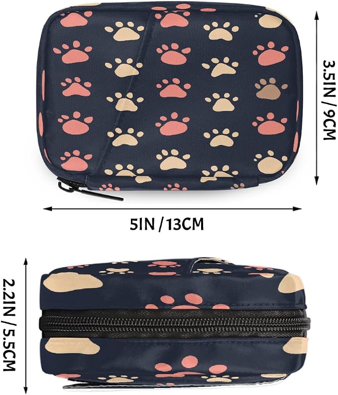 Weekly Pill Organizer Travel Size Bag with Removable 7 Day Pill Box Portable Vitamin Case Purse with Zipper,Pet Paw Prints Pattern