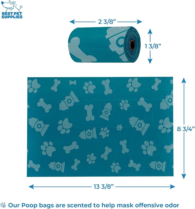 Best Pet Supplies Dog Poop Bag Holder Leash Attachment with Reusable Dispenser for Travel, Walking, Park, and Outdoor Use, Durable with Clip-On - Turquoise, Pack of 2, Plastic Dispenser w/30 Bags
