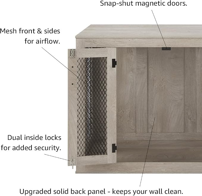 unipaws 38.5 Inch Large Dog Crate Furniture, Wooden Kennel for Large Breed | Indoor Decorative Wood Dog Cage, Inside Side End Table Crate with Tray and Dog Bed, Dog Enclosure