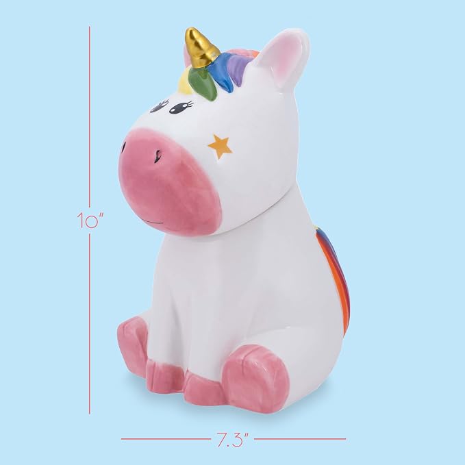 Dolomite Ceramic 10 x 7.3 Everyday Cookie & Candy Jar with Airtight Lid: Perfect for Kitchen Canisters, Pet Treat Containers & Decorative Magical Storage, Rainbow Unicorn With Stars