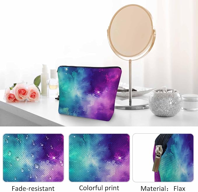 Galaxy Space Makeup Bags Makeup Organizer Cosmic Nebula Universe Space Galaxy Flax Toiletry Bags Travel Cosmetic Bag Makeup Purse Pouch Skincare Bag Wallet Bags For Women Mom Pink Purple