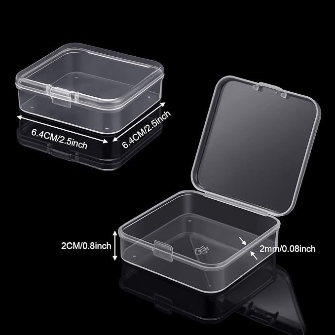 SATINIOR 24 Packs Small Clear Plastic Beads Storage Containers Box with Hinged Lid for Storage of Small Items, Crafts, Jewelry, Hardware (2.5 x 2.5 x 0.8 Inches)