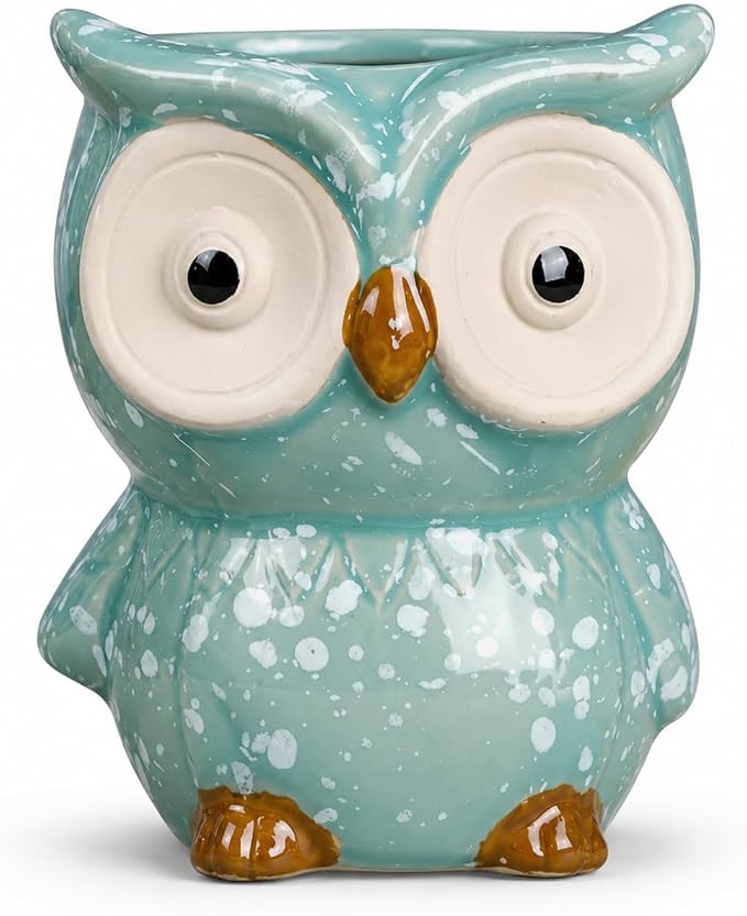 Ceramic Owl Shaped Pen Pencil Holder for Desk Decoration Accessories Owl Decor Makeup Brush Pen Cups Succulent Plant Pot Office School Ideal Gifts for Women, Mom or Birthdays