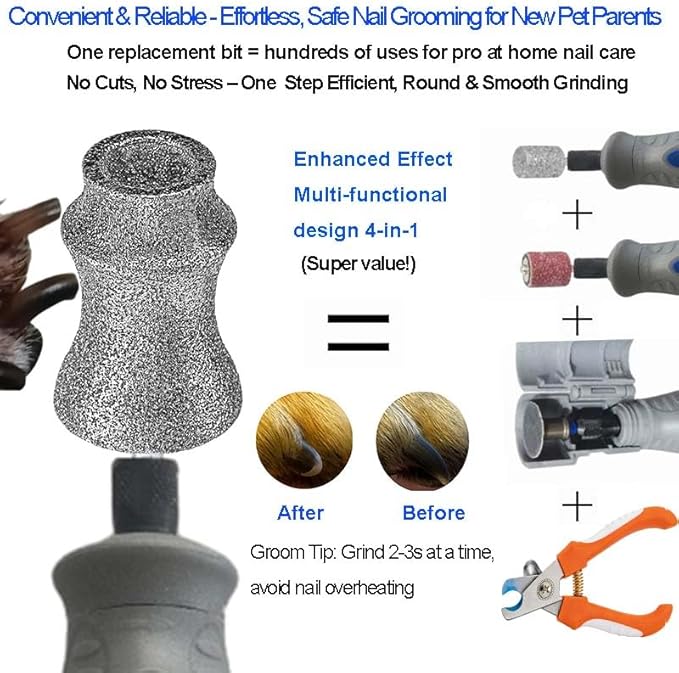 Painless for Dremel Dog Nail Grinder Attachment Replacement Heads - Diamond Bit Refill Tips Fit Dremel 7760 & 7350, Smooth Grinder Tool Accessories for Small/Medium/Large Dog/Cat Thick Nail Grinding