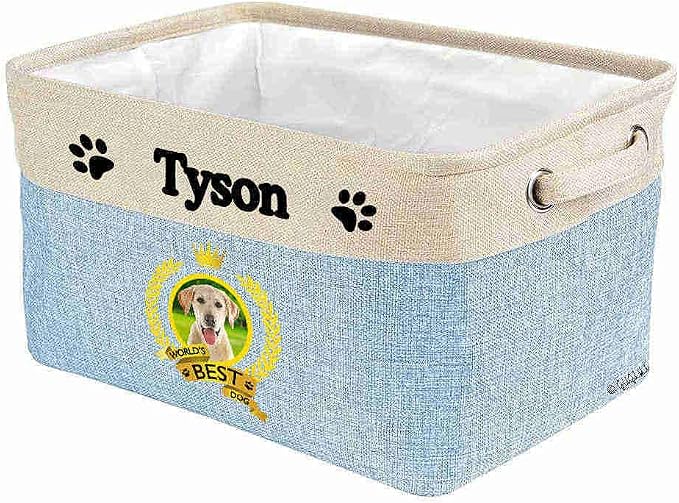 Custom Name Collapsible Dog Toy Storage Basket Bin World's Best Dog Cute Labrador Dog Foldable Pet Toy Box Closet Shelf Baskets Organizer for Bedroom Home Dog Cat with Handles Blue