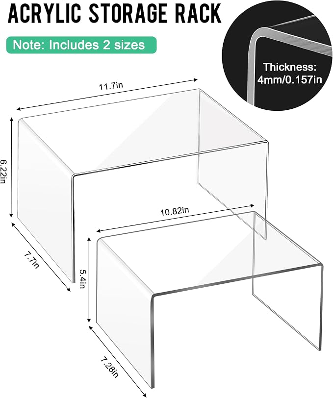 Acrylic Cabinet Organizer, Set of 4 Clear Shelf Organizer for Kitchen Pantry Organizers and Storage, Display Cabinet Shelf Room Decor Countertop Desk Shelves, Spice Organization for Cabinet