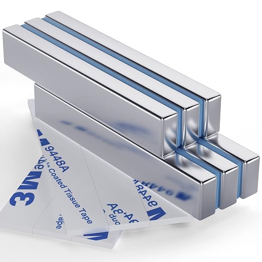 FINDMAG Strong Bar Magnets with Adhesive Backing, 6 Pack, 60x10x5mm | Heavy duty adhesive magnets with a thick bar profile; for cabinet doors, shower door repairs, toolboxes and workshop fixtures