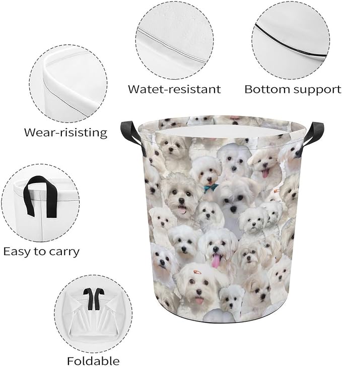 Large Laundry Hamper for Maltese Dog Lover, Cute Maltese Dog Print Laundry Basket, Collapsible Storage Bin, Waterproof Organizer for Bedroom Bathroom, Gifts for Maltese Dog Mom Owner