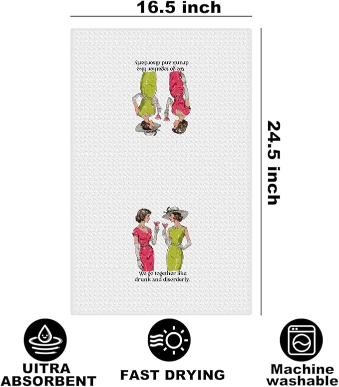 Hanamiya Na Funny Kitchen Towels, Reusable Microfiber Durable Tea Towels for Kitchen Home Bathroom Farmhouse Decor, Funny Waffle Weave Dish Drying Towel, Ladies Gifts for Women Friend Mom, 24x14 Inch
