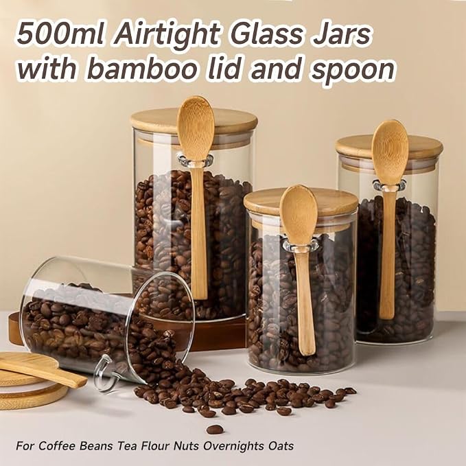 Airtight Food Storage Containers with Bamboo Lids and Spoon for Coffee Beans, Flour, Cookie, Sugar, Tea, Nuts and Spice Bath salt and more(1 Pack)