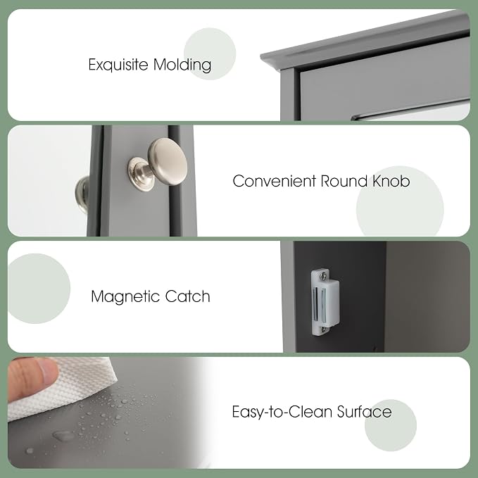 LOKO Bathroom Medicine Cabinet, Wall Mounted Storage Cabinet (Grey) | Single Mirrored Door | Adjustable Shelf | For Bathroom, Living Room, Entryway | 13.5 x 6 x 21 inches