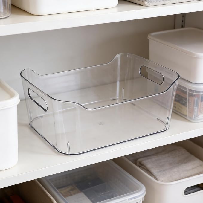 6pcs Plastic Storage Bins for Refrigerator Organizer Pet | Fridge Crisper Drawer, Medicine Cabinet Bin, Space-saving Design, Easy Clean Surfaces, Comfortable to Hold Handles