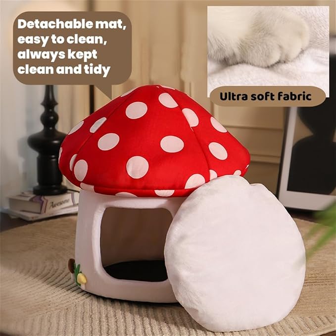 LYFJMUS Mushroom Cat Bed for Indoor Cats Mushroom Cow Shape Cat Cave Bed Cat Tent with Removable & Washable Cushion Pillow Cat House Bed for Cats Small Dogs ﻿