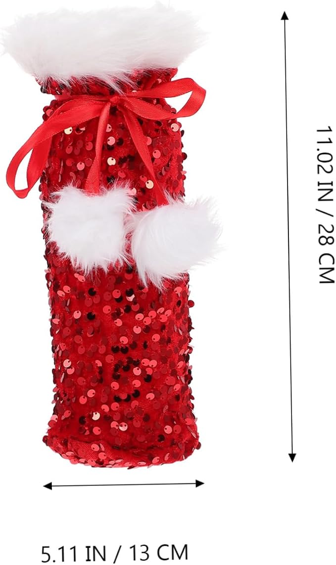 Didiseaon Red Wine Bottle Cover Lovely Pattern with Drawstring Soft Pet Material Wine Bottle Bag Christmas Plush for Holiday Decoration in Coffee Shops and Restaurants