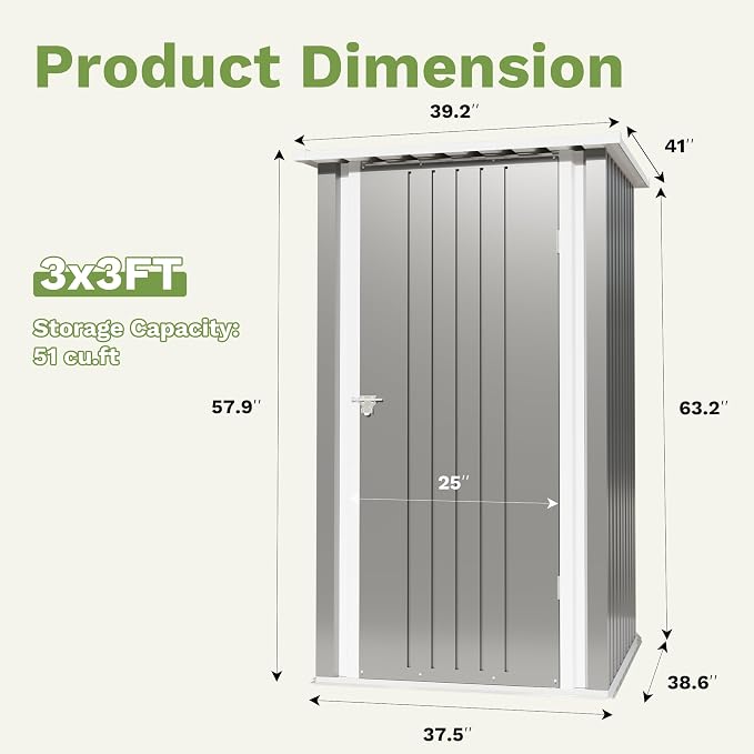Devoko 3x3 FT Outdoor Storage Shed, Small Garden Tool Shed with Single Lockable Door, Metal Tool Storage Shed with Sloping Roof, Outside Shed for Backyard Patio Lawn, Gray