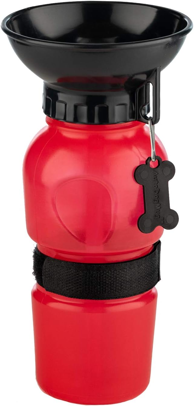 Highwave AutoDogMug Dog Water Bottle with Built-in Bowl, 20 oz, Red