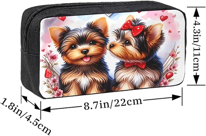 Two Pet Dog Large Pencil Case, Durable Pen Bag Zipper Organizer Pouch for Office Travel for Women Men