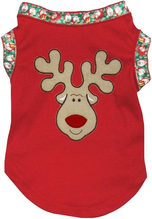 Petitebella Reindeer Face Puppy Dog Shirt (Red/Santas, X-Small)
