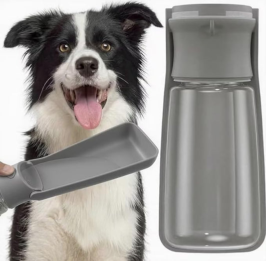 Portable Dog Water Bottle for Walking – 19oz / 12oz Foldable Pet Water Dispenser for Puppies, Medium & Large Dogs – Leak Proof Travel Water Bowl for Small Animals Dog Accessories(19OZ Grey)