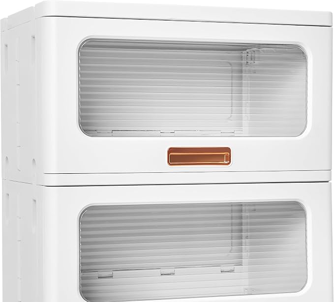 VECELO Plastic Storage Cabinet with Drawers, Stackable Storage Bins with Wheels, Waterproof Bathroom Storage Organizer, Multi-Tier Storage Drawers for Bedroom, Living Room, Kitchen, Large 1-Tier