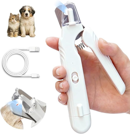 Safe 2-in-1 Dog & Cat Nail Clipper and Grinder LED Safety Light Illuminates the Quick to Prevent Over-Cutting or Bleeding, USB Rechargeable, Low Noise Motor Keeps Pets Calm Grooming for All Pet Sizes