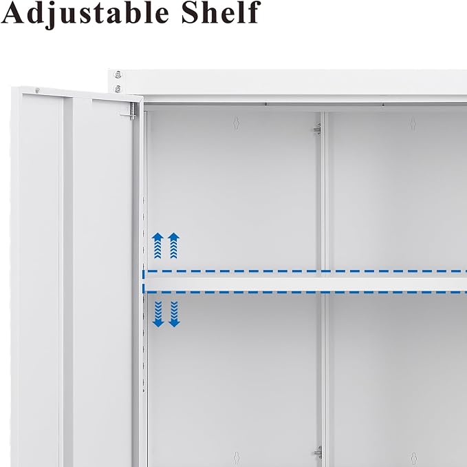 Metal Wall Cabinets, Kitchen Wall Hanging Cabinet, Locking Steel Storage Cabinets with Adjustable Shelves and Locking Doors, Wall Mount Tool Cabinet for Garage, Home, White