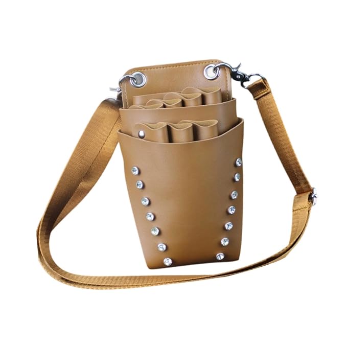 Scissors Pouch Hairdressing Scissors Bag Salon Hairstylist Tool Organizer PU Leather Waist Belt Shear Case Suitable for barbers pet groomers, Brown