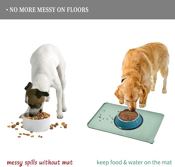 Reopet Waterproof Pet Feeding Mat, Non-Slip Silicone Placemats for Dog Cat Food and Water Bowl, High Raised Edges to Prevent Spills and Protect Floors