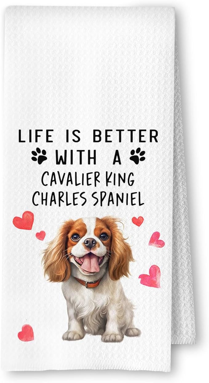 Cavalier King Charles Spaniel Dog Kitchen Towels, King Charles Cavalier Gifts Dish Tea Towels for Kitchen Decor, Dog Mom Gifts Decorative Hand Towel for Bathroom, 16x24 Inches