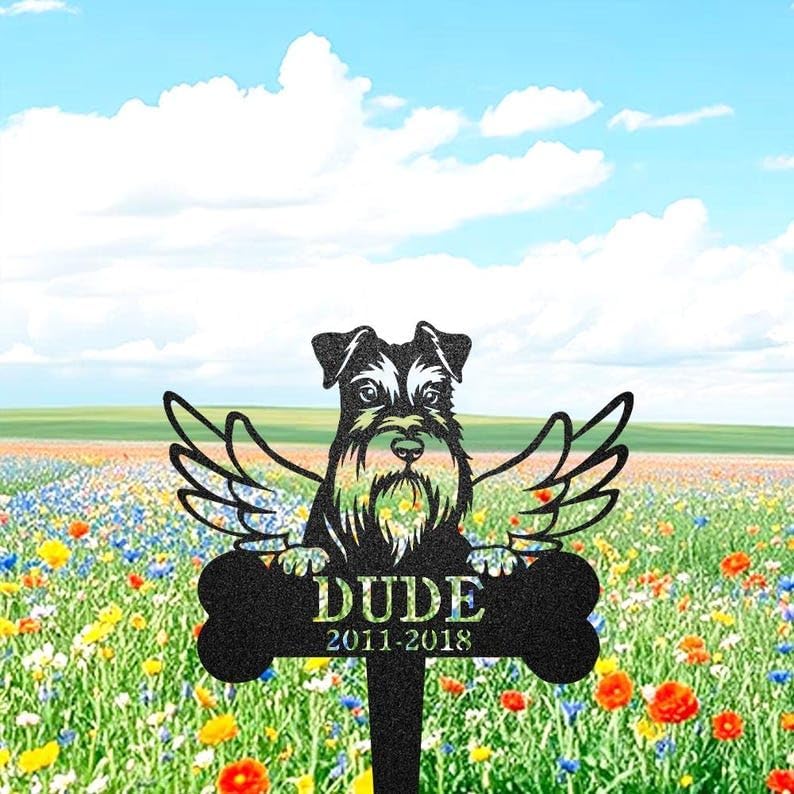 Custom Miniature Schnauzer Memorial Marker, Dog Pets Headstone Sign | Pet Memorial Gifts for Dogs, Grave Marker, Grave Decorations for Cemetery, Dog Dad Gifts, Back Yard, Garden Decor