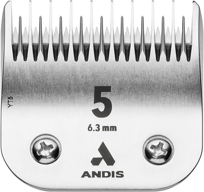 Andis Carbon Infused Steel UltraEdge Dog Clipper Blade, Size-5 Skip Tooth, 1/4-Inch Cut Length (72640),Chrome