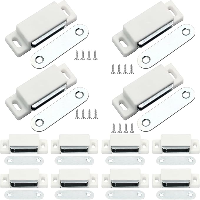 12Pcs Magnetic Door Catch, for Closure Cupboard Closet Bathroom | White, Drawer Magnet Latch, Shutter Hardware
