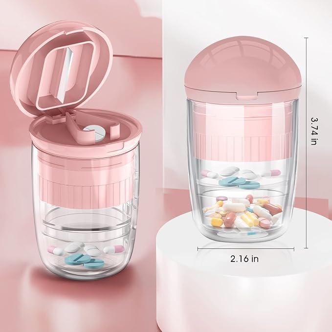 Pill Cutter Crusher Splitter: 3-in-1 Portable Pill Case Pink
