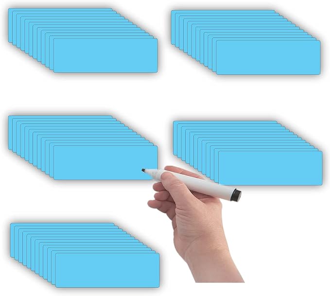STTMGN Dry Erase Magnetic Labels (1x3,Pack of 60),Write On Magnets Sticker,Waterproof/Reusable for Classroom&Office&Cabinet&whiteboard&Fridge&More (Blue)
