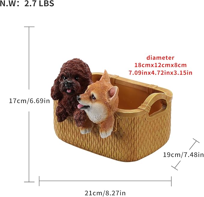 Catchall Bowl Poodle & Shiba Inu Statue - Decorative Entryway Key Holder & Candy Dish - Cute Double Dog Figurine Organizer for Desk & Room Decor - Pet Lover Housewarming Gift