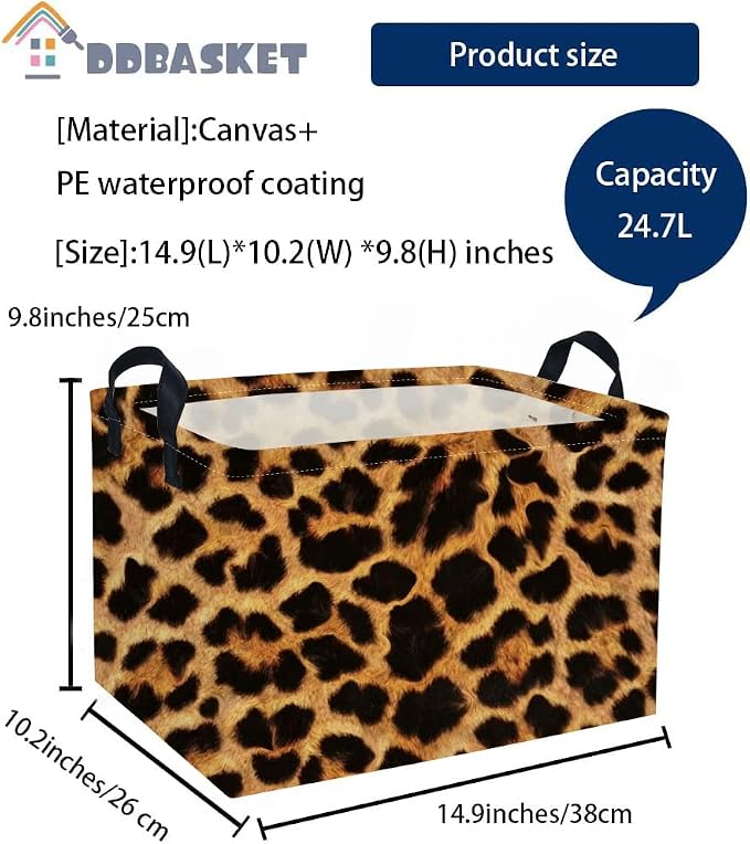 Rectangle Kids Baskets Leopard print Basket Cute Storage Bin Fish Box for Room Decor Gift Basket(Leopard print)