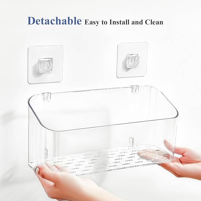 Bath Toy Storage Holder, 2 Pack Clear Bathtub Shower Caddy Shower Organizer | No Drill Large Drainage Basket Holds Bath Toys & Shower Supplies, Keeps Kids Toys Dry for Tub, Shower Stall, Kids Bathroom
