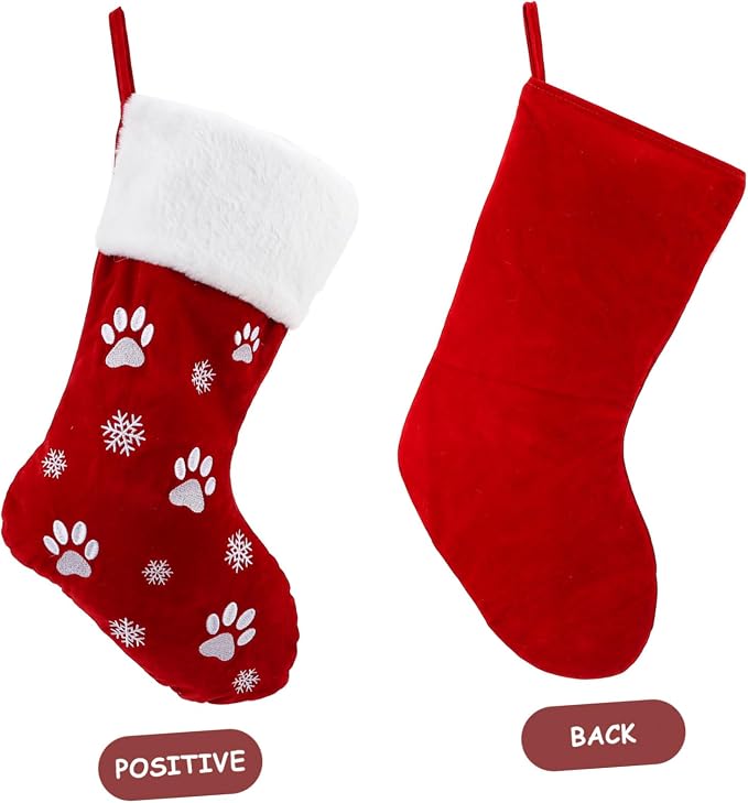 1pc Christmas Stocking Decor Pet Paw Print Embroidered Hanging Sock for Holiday Decorations Adorable Candy Storage for for Boys and Girls Christmas