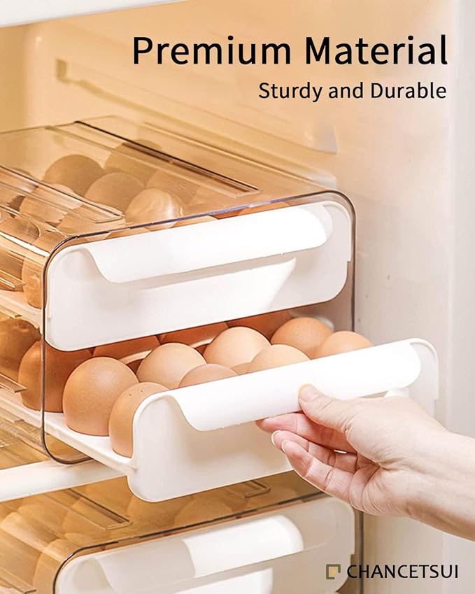 Fridge Organizers and Storage, Egg Organizer Container for Refrigerator | Large Capicity Transparent, Stackable Plastic Egg Holder