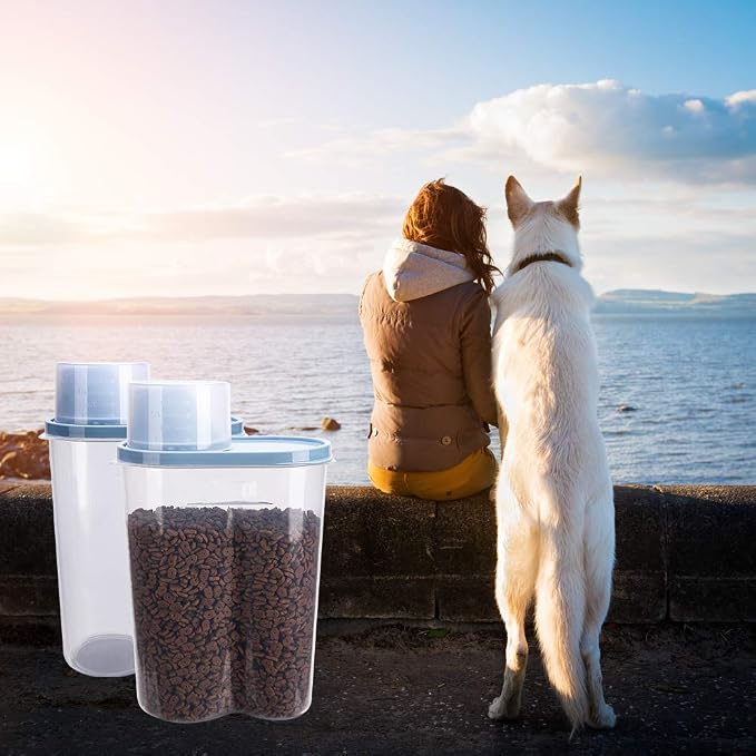 2 Pack 2lb/2.5L Pet Food Storage Container with Measuring Cup, Can Covers and Bowl for Small Dog, Cat, Waterproof-BPA Free