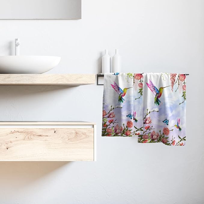 Giwawa Pink Floral Hand Towels Set of 2 Hummingbird Butterfly Soft Absorbent Guest Bath Towel Kitchen Dish Towel Spa Home Bathroom Decorations