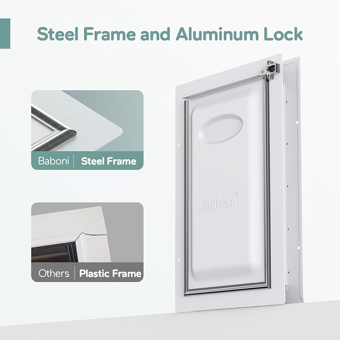 Baboni Dog Door for Door,Metal Frame,Medium | Pets Up to 40 Lb,for Interior and Exterior Doors,Aluminum Lock,Metal Panel,Strong Magnetic Flaps