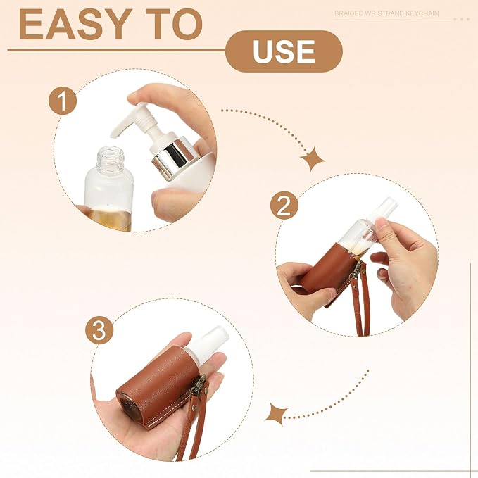 uxcell Travel Empty Spray Bottles with Leather Bag Holders, 30ml Refillable Leakproof Bottles Travel Size, Portable Hand Soap Containers for Cosmetic Perfume Air Freshener,White