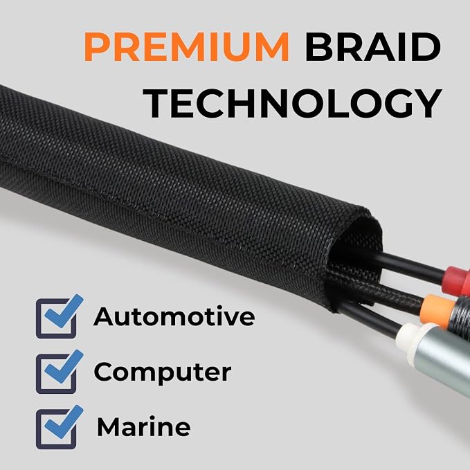 5/16 inch Split Braided Cable Management Sleeve for USB Cable Power Cord Audio Video Cable, Wire Loom Cord Protector from Cat Dog Chewing (Black, 10FT)