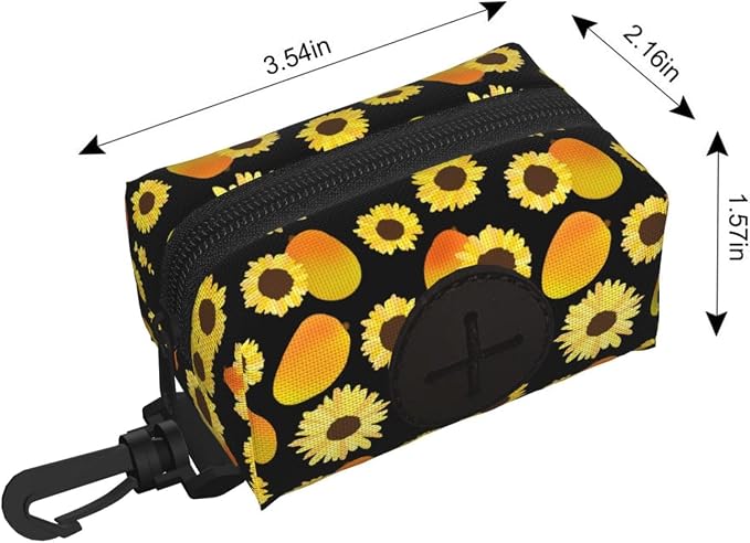 Mango Sunflower Pet Waste Bag Dispenser 0.2L | Portable Dog Poop Holder Waste Bag With Zipper Park Doggy Walking Accessory