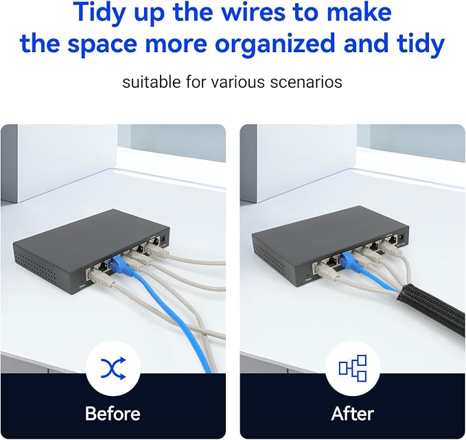 Cable Management, 16FT Wire Management Computer Cord Desk Organizer Protectors from Pets No Chew (Black, 32mm-(1 1/4"))